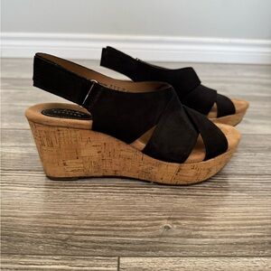 Clarks Black Wedge Sandals